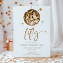 Guld Disco Boll 50:e Födelsedagsfesten Inbjudningar