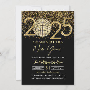 Guld Disco Boll Cheers Nyårsafton Party 2025 Inbjudningar