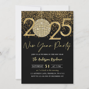 Guld Disco Boll Cheers Nyårsafton Party 2025 Inbjudningar