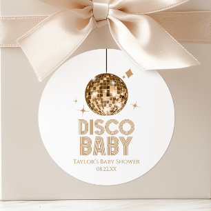 Guld Disco Boll 'Disco Baby' Baby Shower Runt Klistermärke