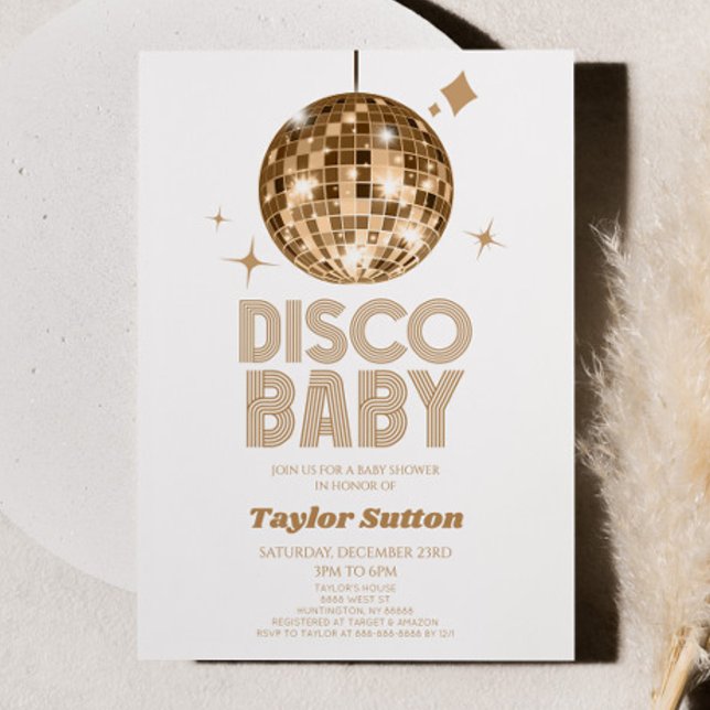 Guld Disco Boll 'Disco Baby' babyskor för barn Inbjudningar (Skapare uppladdad)