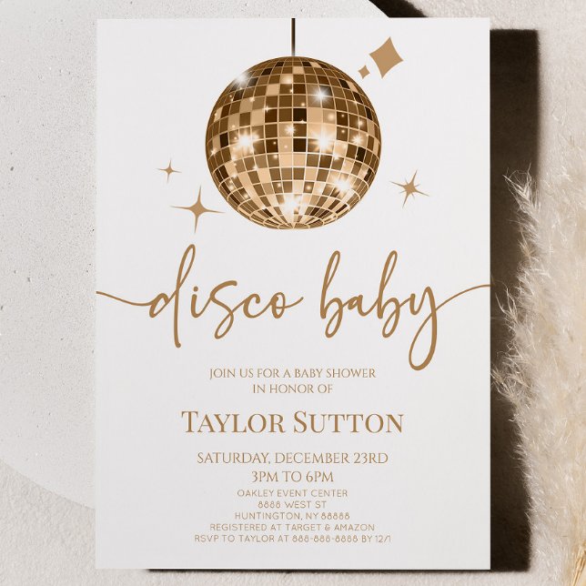 Guld Disco Boll Disco Baby Shower Inbjudningar (Skapare uppladdad)