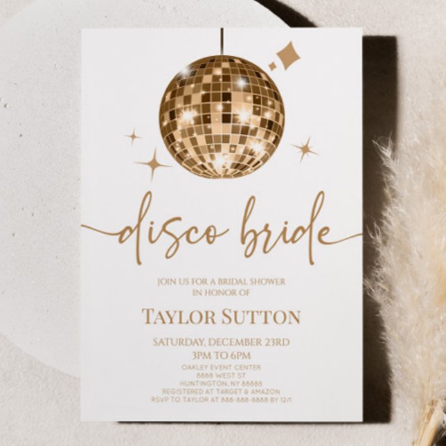 Guld Disco Boll Disco Bride Möhippa Inbjudningar (Skapare uppladdad)