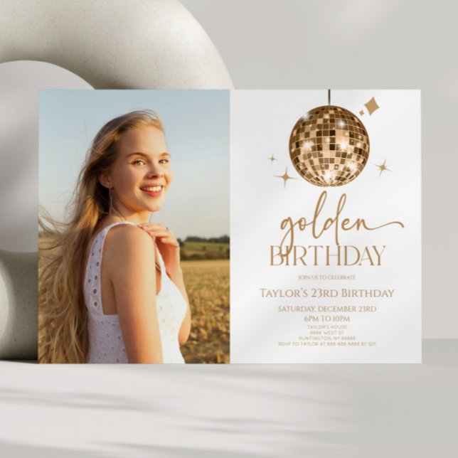 Guld Disco Boll Golden Bild Födelsedagsfest Inbjudningar (Skapare uppladdad)