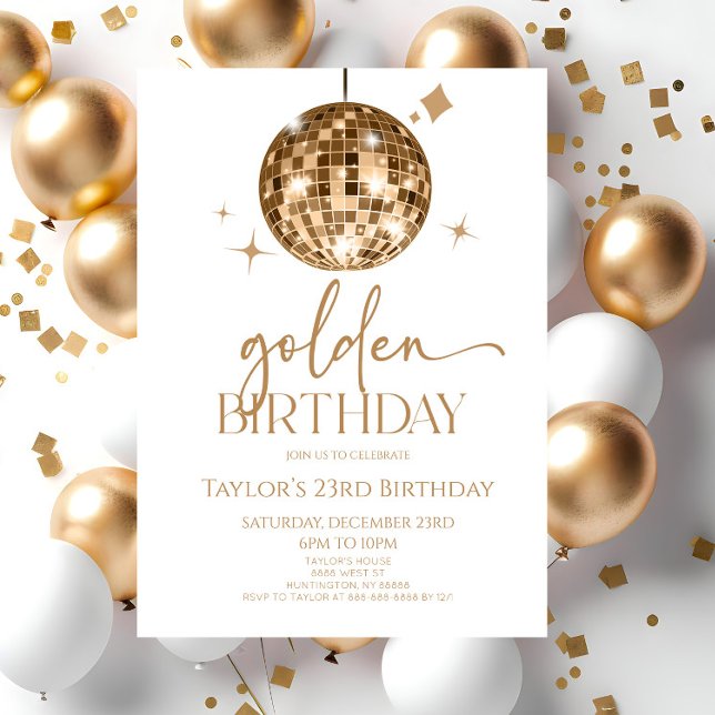 Guld Disco Boll Golden Födelsedagsfest Inbjudningar (Skapare uppladdad)