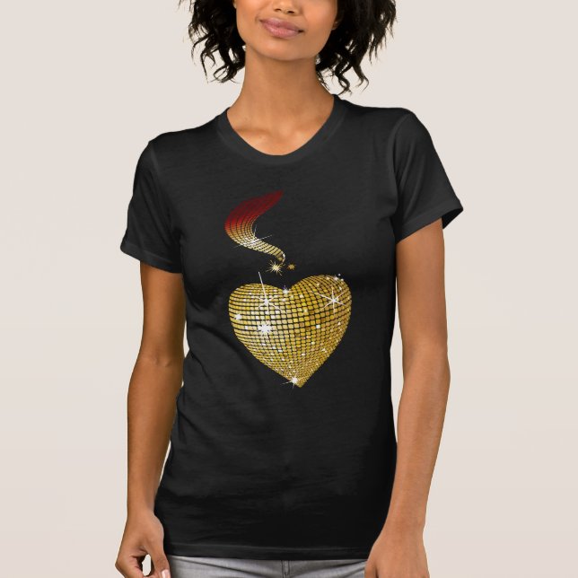 Guld Disco Boll Heart Tee Shirt (Framsida)