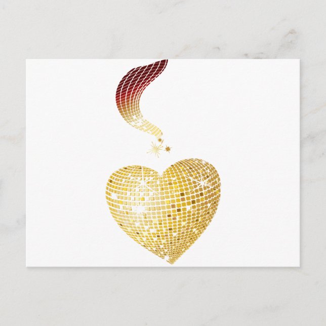 Guld Disco Boll Heart Vykort (Framsida)
