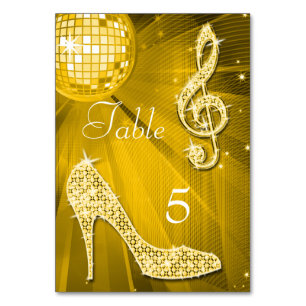 Guld Disco Boll och Stiletto Shoe Dubbla Sided Bordsnummer