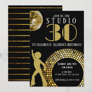 Guld Disco Boll Studio 54 Party 30års födelsedag Inbjudningar