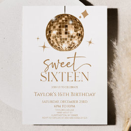 Guld Disco Boll Sweet sixteen 16:e Födelsedagsfest Inbjudningar