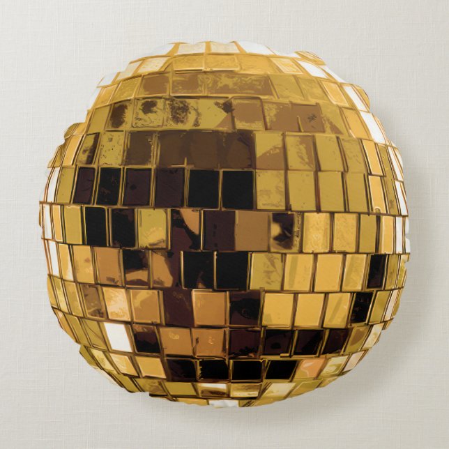 Guld Disco Disco Boll Rund Kudde (Framsidan)