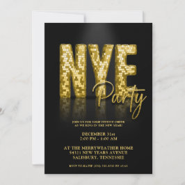 Guld Disco Glitter Nyårsafton Party Inbjudningar