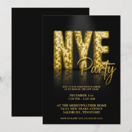 Guld Disco Glitter Nyårsafton Party Inbjudningar