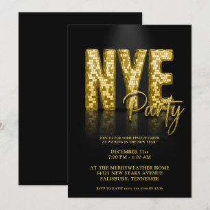 Guld Disco Glitter Nyårsafton Party Inbjudningar
