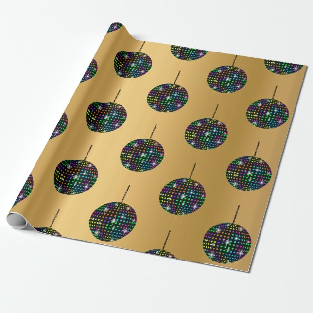 GULD Discoball BIRTHDAY BRÖLLOP WRAP Presentpapper (Utrullad)