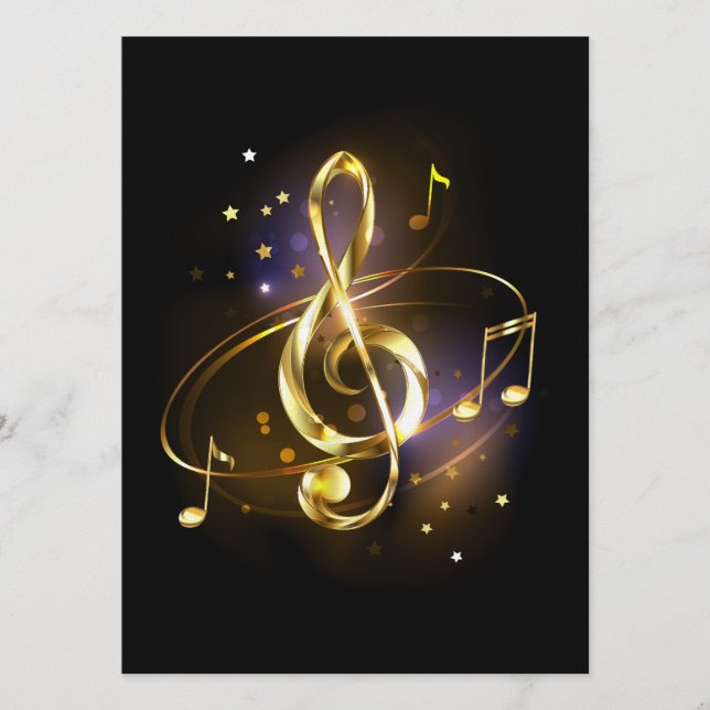 Guld Diskantnyckel Musik Inbjudningar (Framsida)
