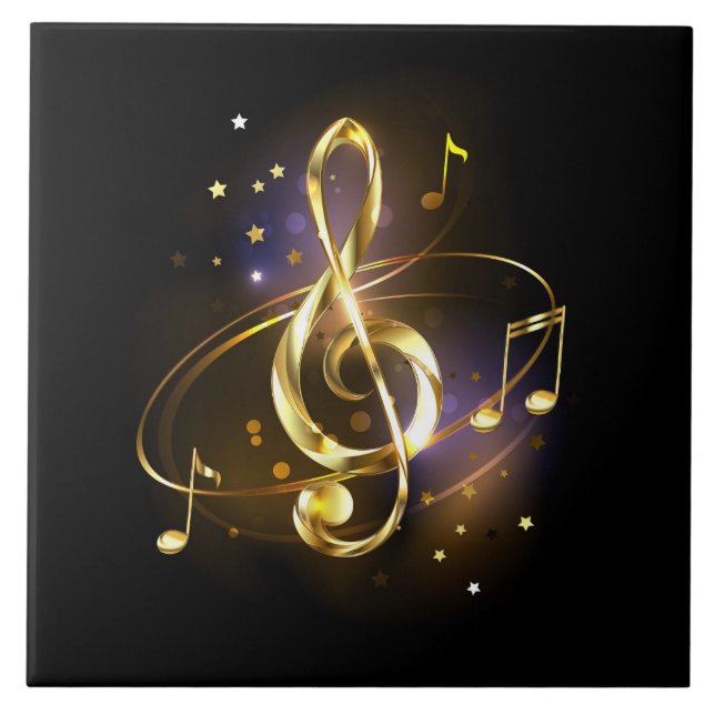 Guld Diskantnyckel Musik Kakelplatta (Framsidan)