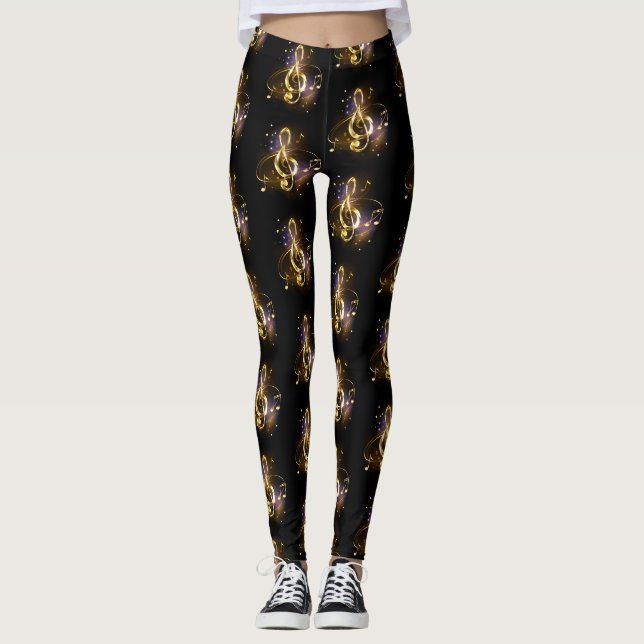 Guld Diskantnyckel Musik Leggings (Framsida)
