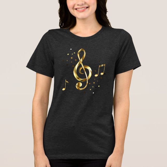 Guld Diskantnyckel Musik T Shirt (Framsida)