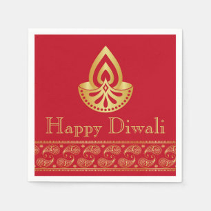 Guld- Diya för Diwali Pappersservett indiskt
