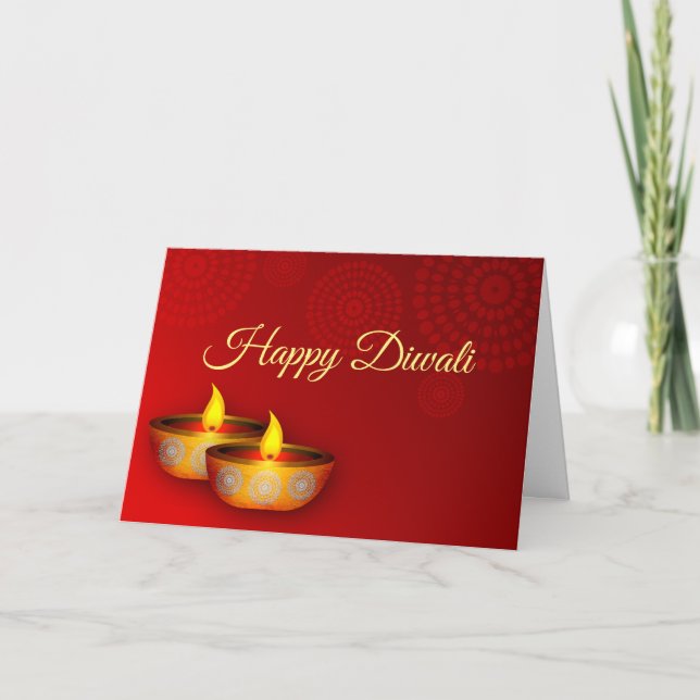 Guld Diyas on Red Kort (Framsida)