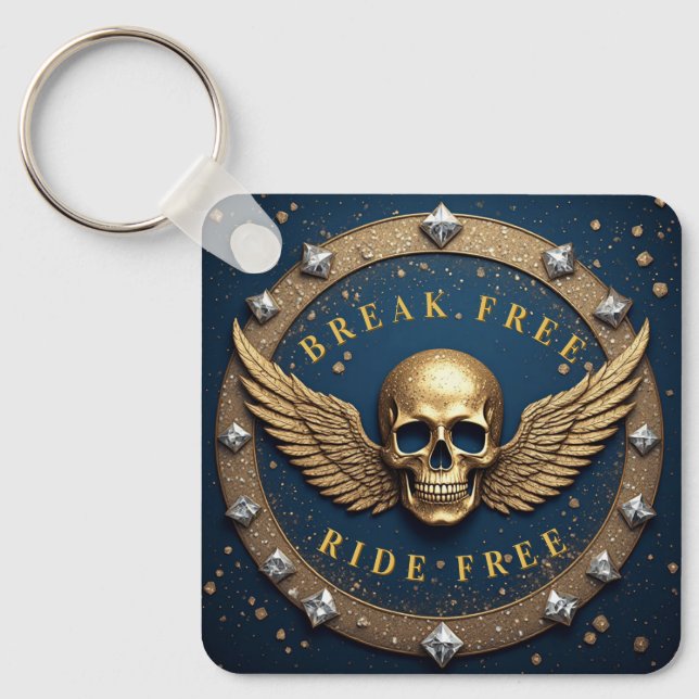 ☠️ Guld Dödskalle Gloria Symbol Present Till Rock  Nyckelring (Framsida)