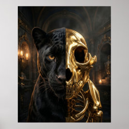 Guld Dödskalle Panter Porträtt Poster