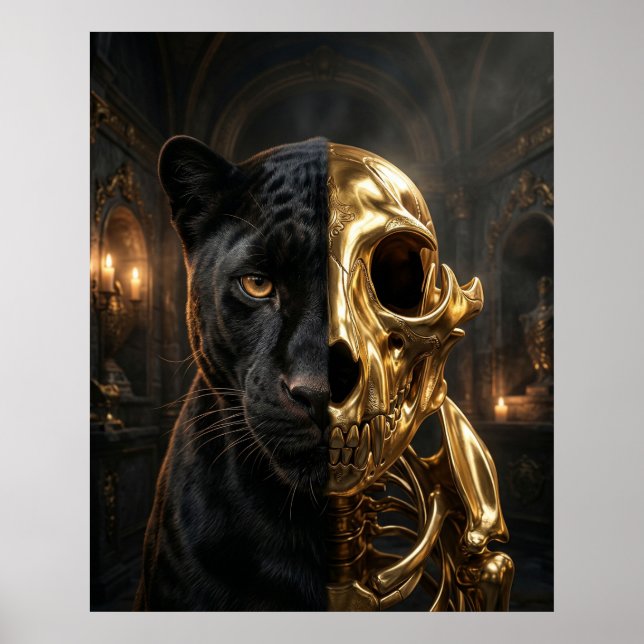 Guld Dödskalle Panter Porträtt Poster (Framsidan)