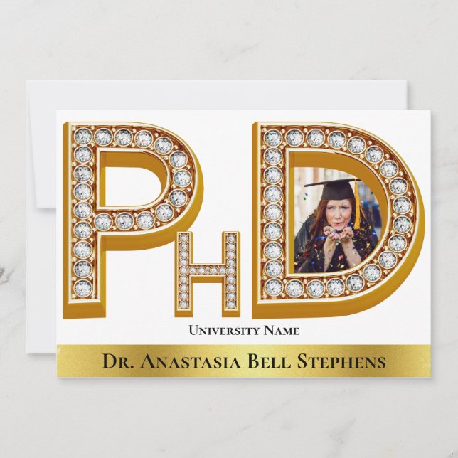 Guld doktor PhD Studenten Ceremony Party Photo Inbjudningar (Framsida)