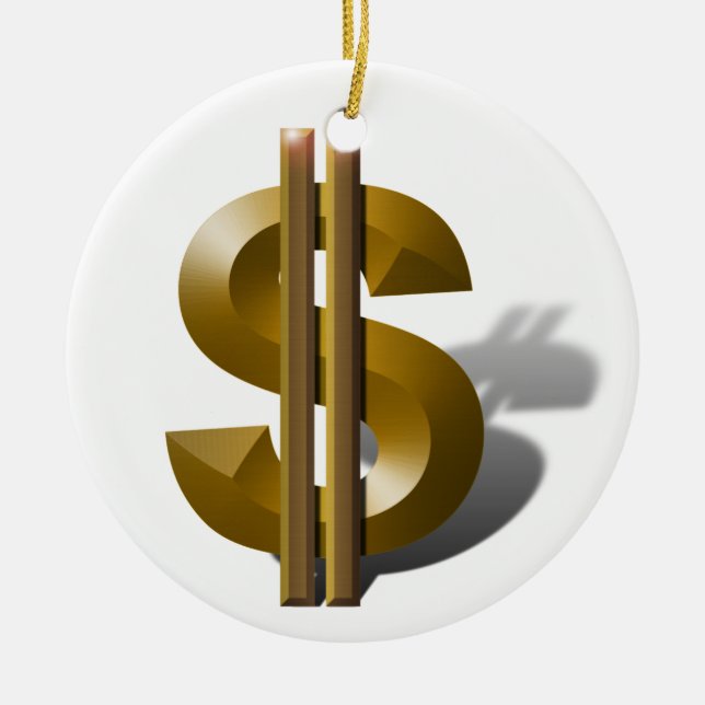 Guld-dollartecken Julgransprydnad Keramik (Framsidan)