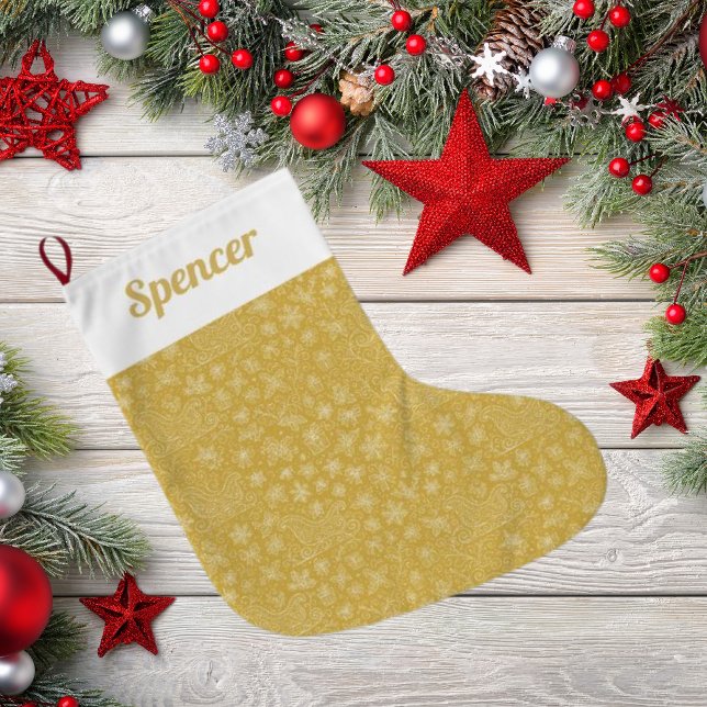 Guld Doodle jul Sleigh Mönster Stor Julstrumpa (Skapare uppladdad)