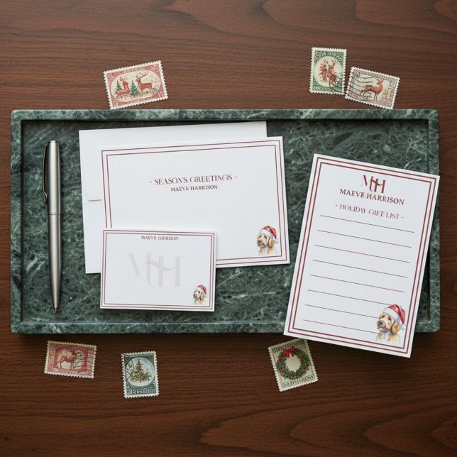 Guld Doodle Jul tomte brevpapper Anteckningskort (Shop the full collection at Doodle Dog & Co. on Zazzle!)