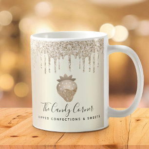 Guld doppad jordgubbs konfekt glitter droppar kaffemugg