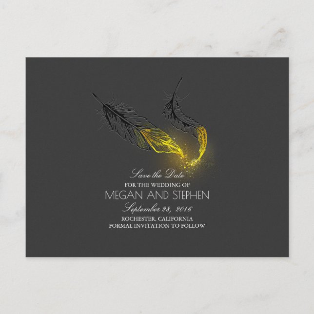 Guld doppade fjädrar Chic Svart Spara datum Meddelande Vykort (Framsida)