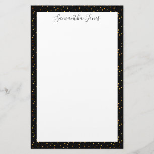 Guld Dots Black Mönster Metallic PERSONLIG Brevpapper