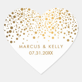 Guld Dots Confetti | BRÖLLOP Hjärtformat Klistermärke