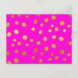 Guld Dots Faux Foil Shock rosa Magenta Mönster Vykort