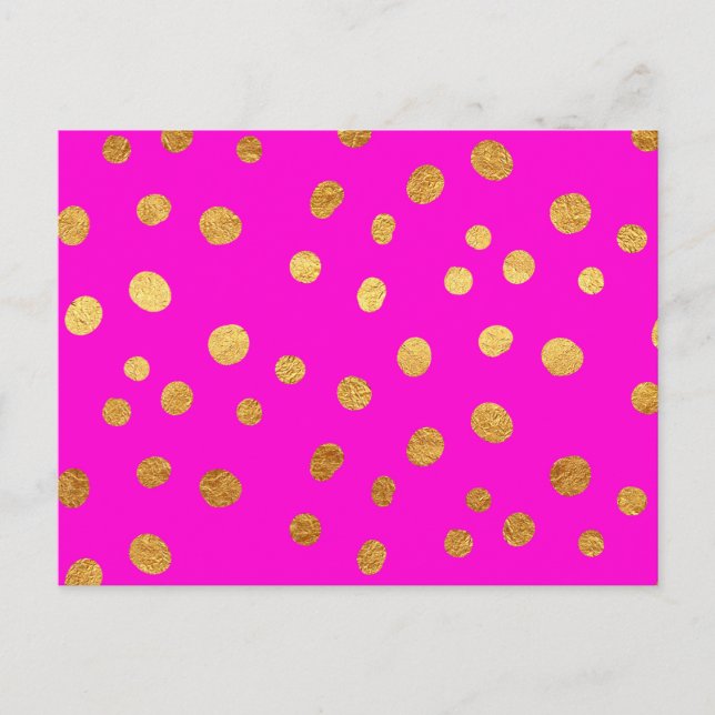 Guld Dots Faux Foil Shock rosa Magenta Mönster Vykort (Framsida)