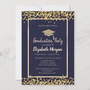 Guld Dots Glitter Grad Cap Studenten Inbjudningar