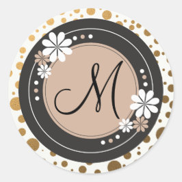 Guld dots Monogram-stickers:Blommigt Ram Runt Klistermärke