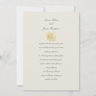 Guld Dove Elegant Ecru Simple Classy Bröllop Inbjudningar