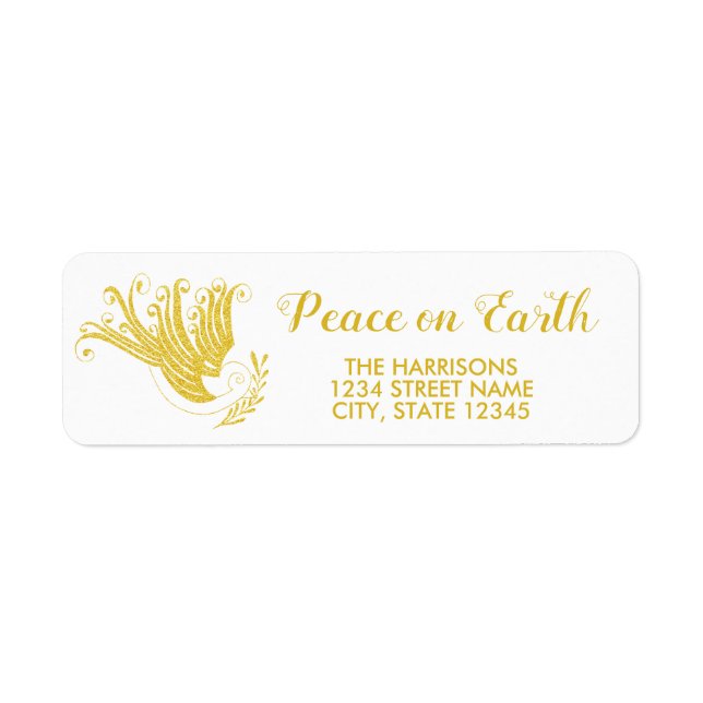 Guld Dove Peace on Earth Jul Returadress Etikett (Framsidan)