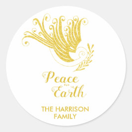 Guld Dove Peace på Jul på jorden Runt Klistermärke
