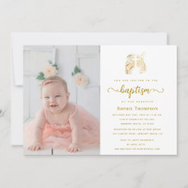 Guld Dove White Kor Girl Religiösa Baptism Photo Inbjudningar