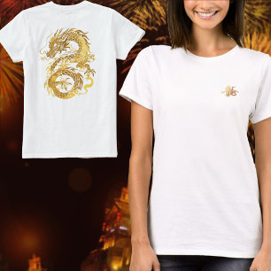 Guld Dragon 龍 Zodiac Gift kinesisk japansk 漢 字 T Shirt
