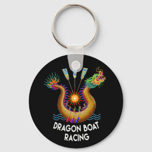 Guld Dragon Boat with Paddlers Keychain Nyckelring