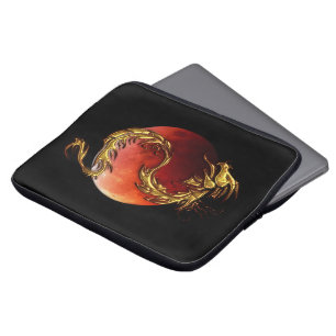 Guld Dragon & Eclipse on Black Asian Laptop sleeve