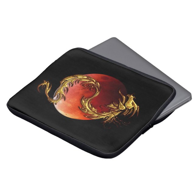 Guld Dragon & Eclipse on Black Asian Laptop sleeve (Framsida topp)