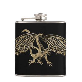 Guld Dragon Fantasy Goth Flask Fickplunta