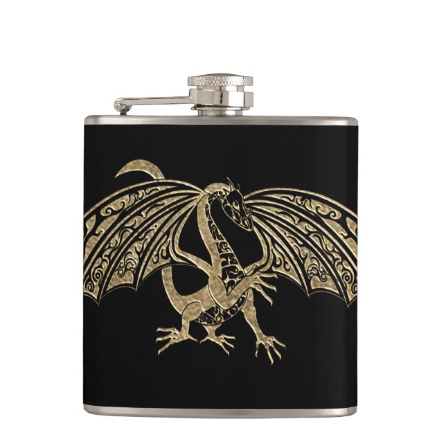 Guld Dragon Fantasy Goth Flask Fickplunta (Framsidan)